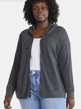 NWT Terra & Sky Gray Waffle-Knit Zip-Up Hoodie